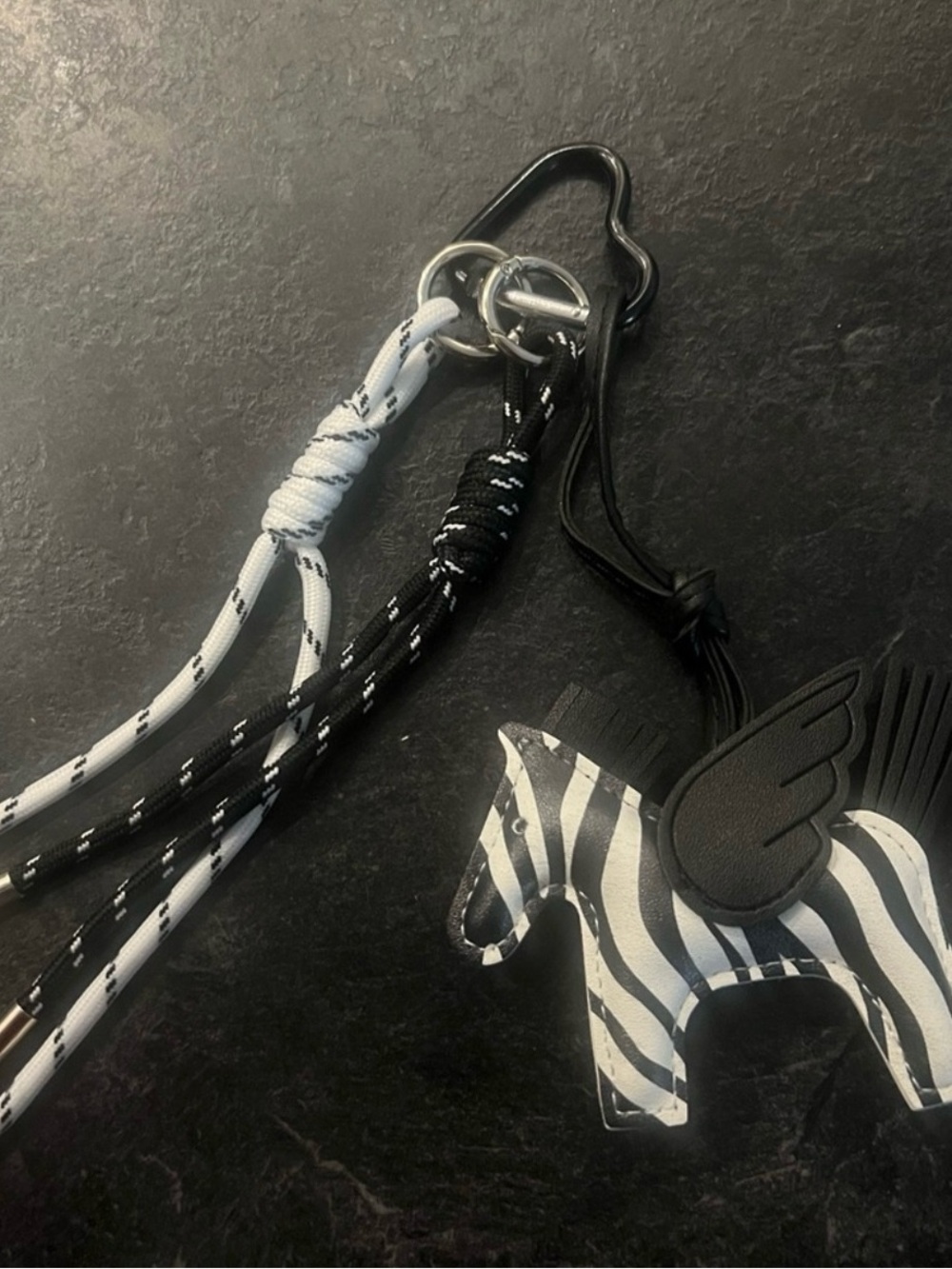 Zebra Winged Horse Keychain Charm in Black & White